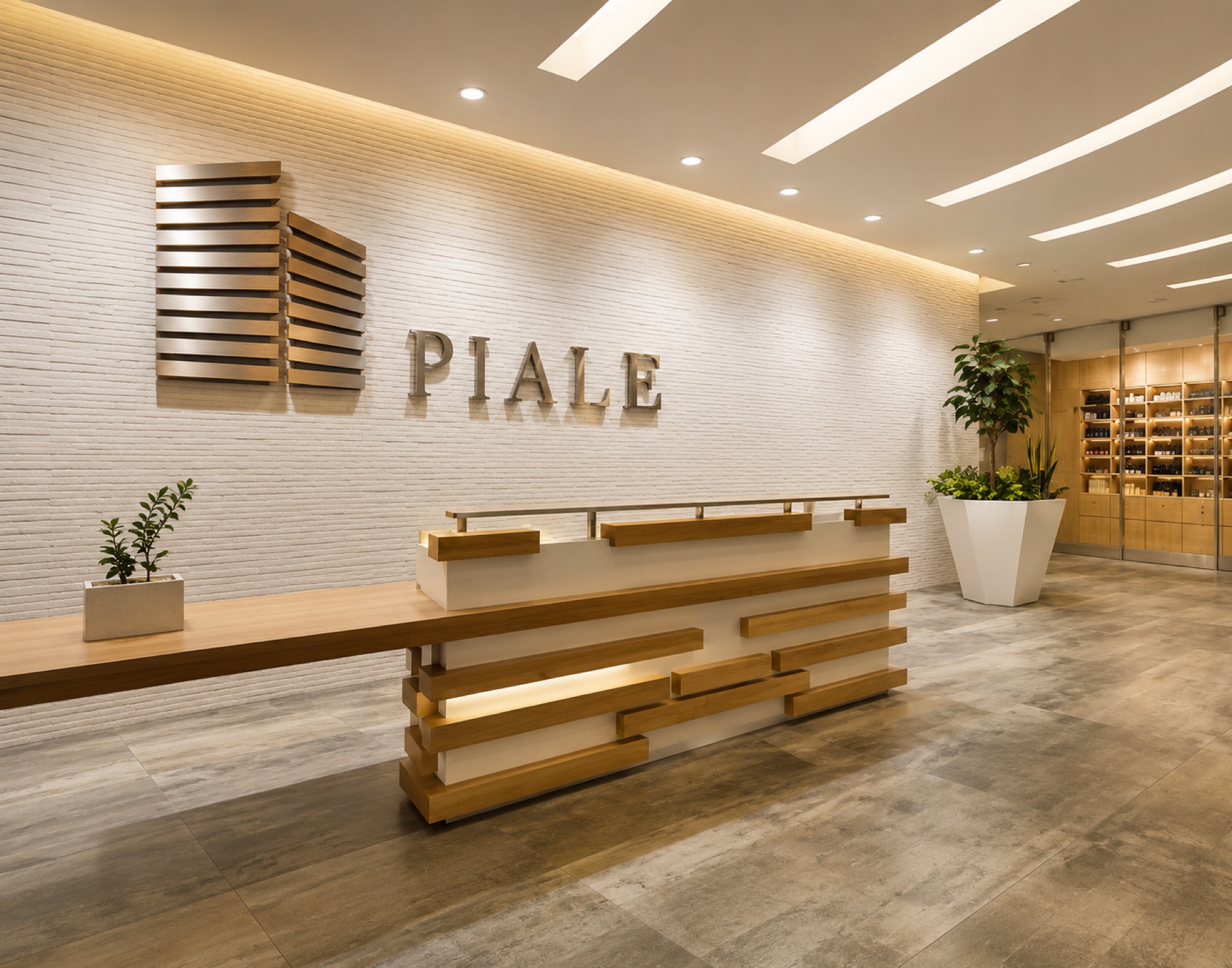 Recepción del Edificio Pialé en Zona 10 — lobby corporativo con rótulo PIALE